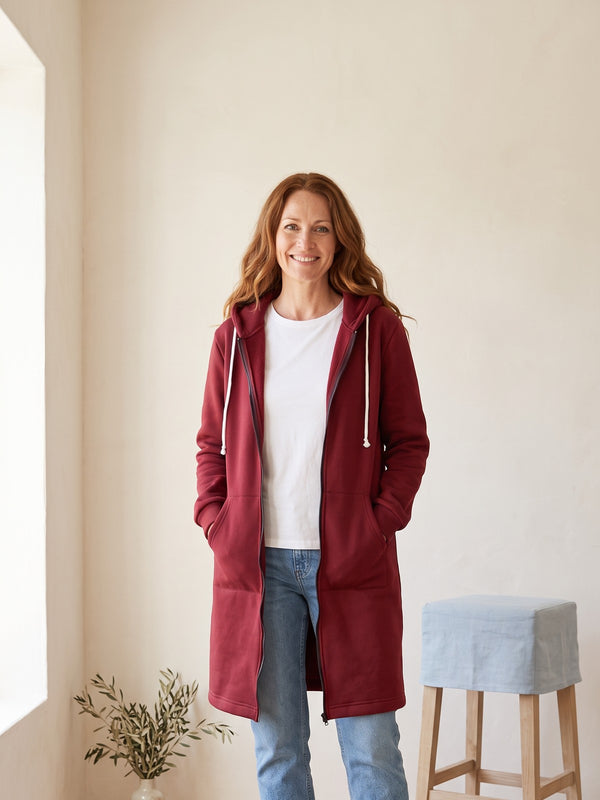Longline Zip-Up Hoodie Coat