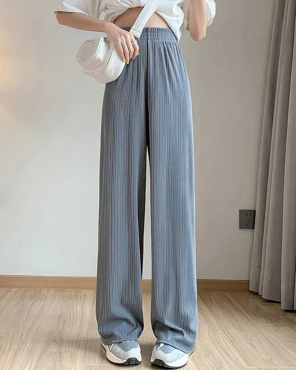 Pleated Wide-Leg Trousers – Slate Grey