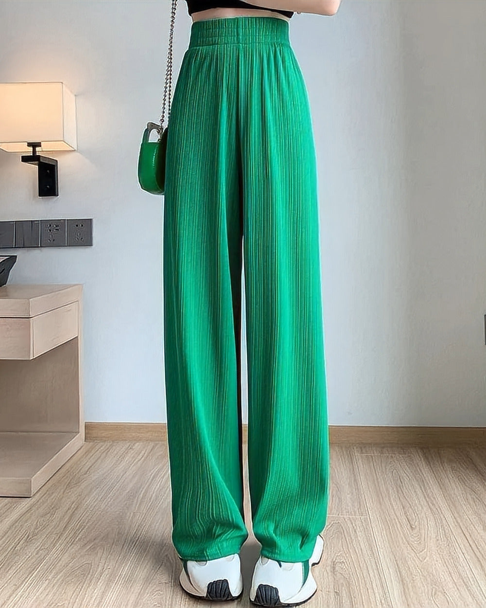 Pleated Wide-Leg Trousers – Emerald