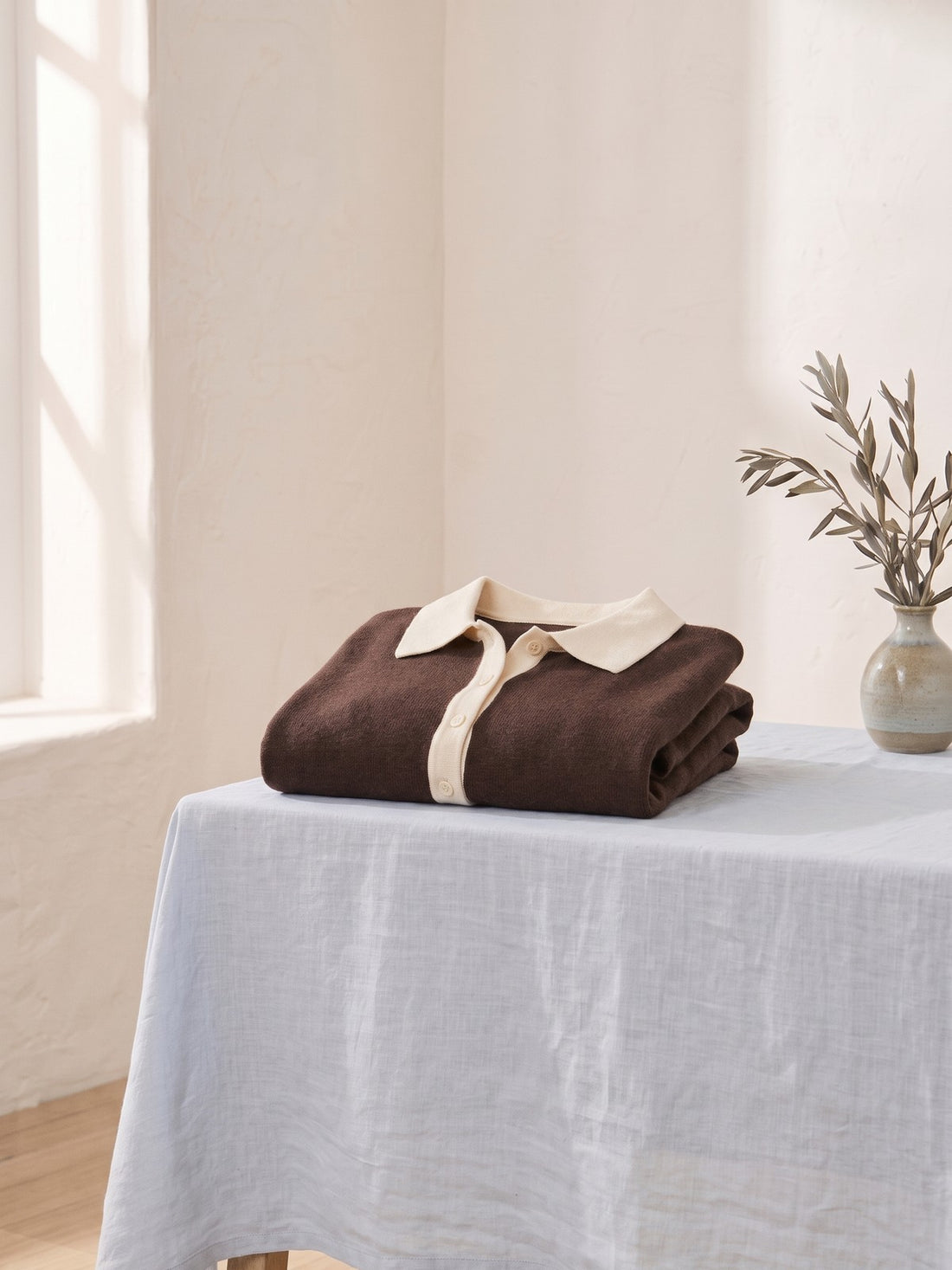 Polo-Collar Layered Jumper in Chocolate