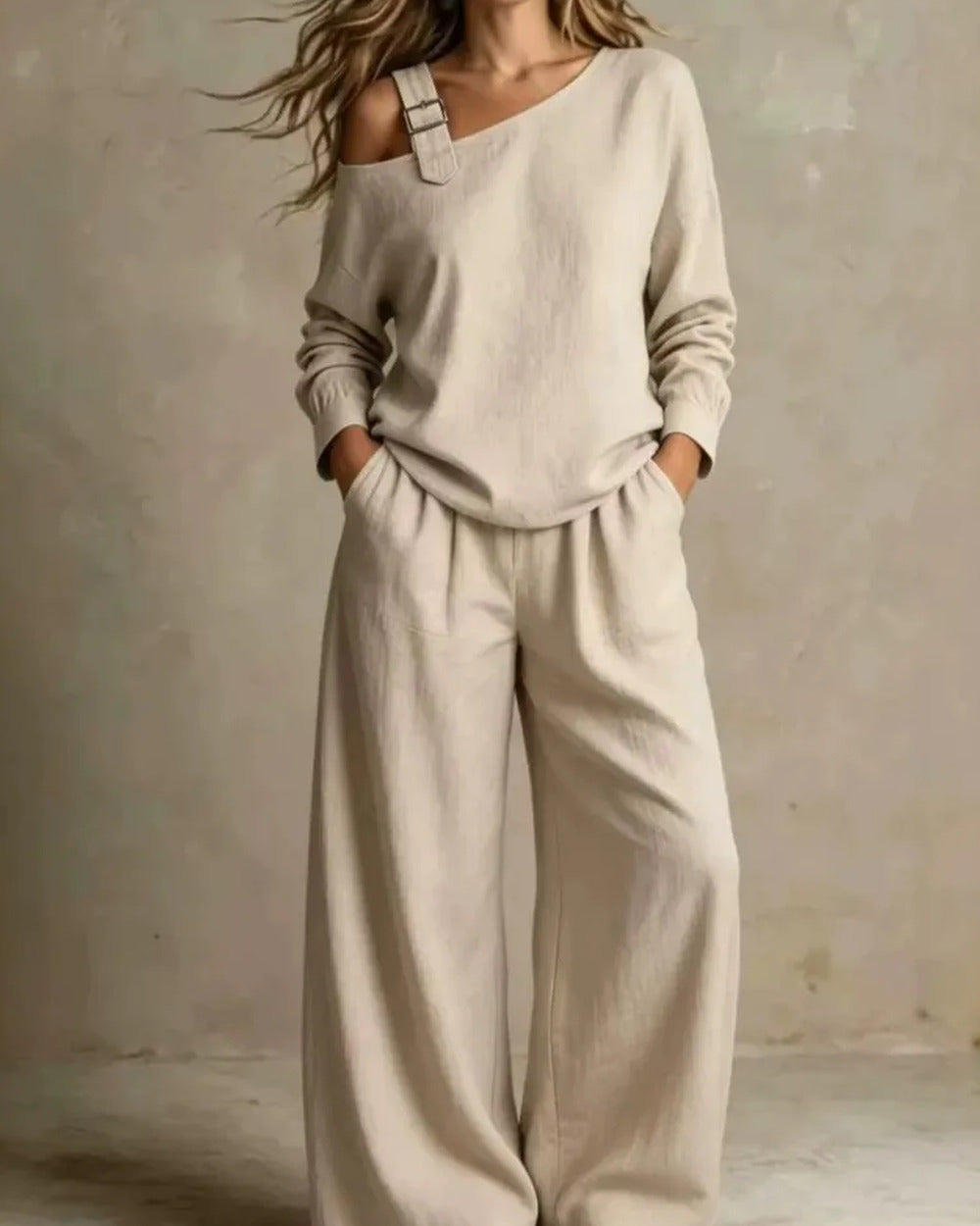 V-Neck Top High-Waist Pants Casual Set