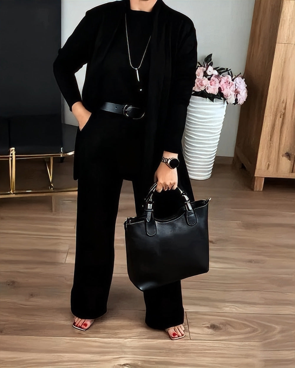 Three-Piece Knit Co-ord Set – Black