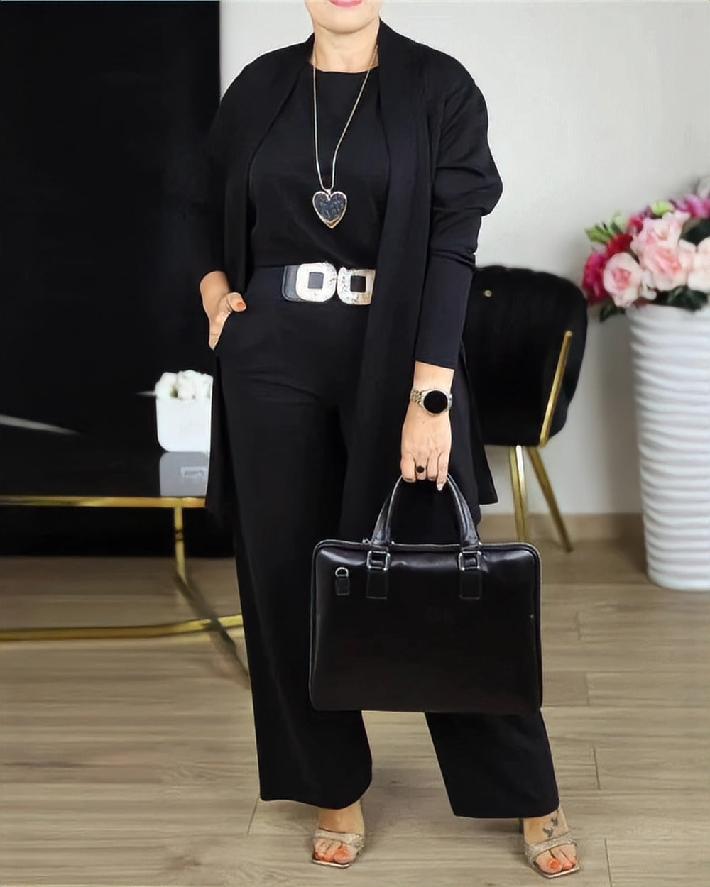 Three-Piece Knit Co-ord Set – Black