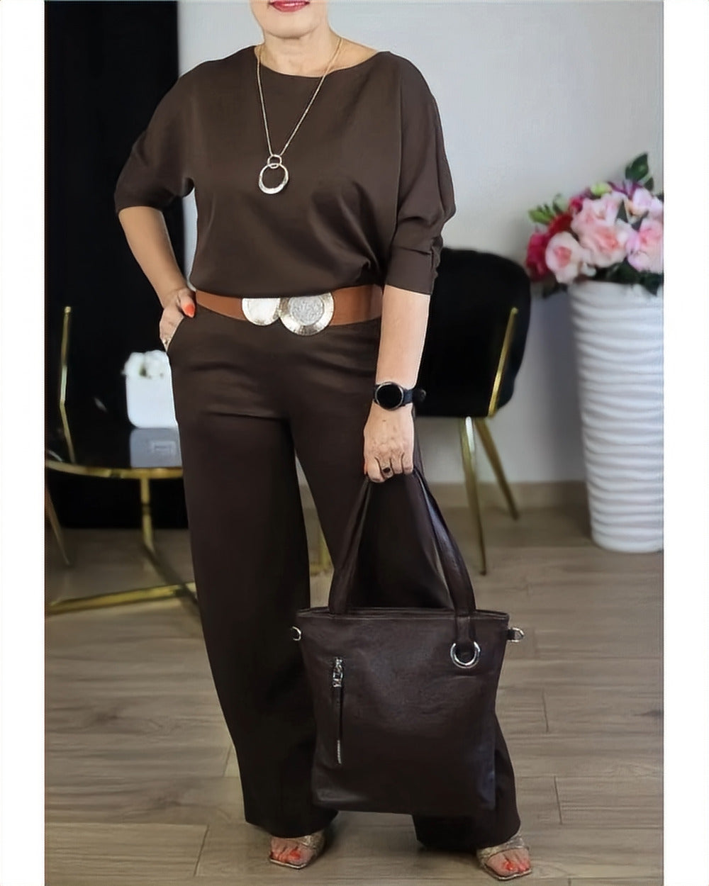 Three-Piece Knit Co-ord Set – Dark Brown