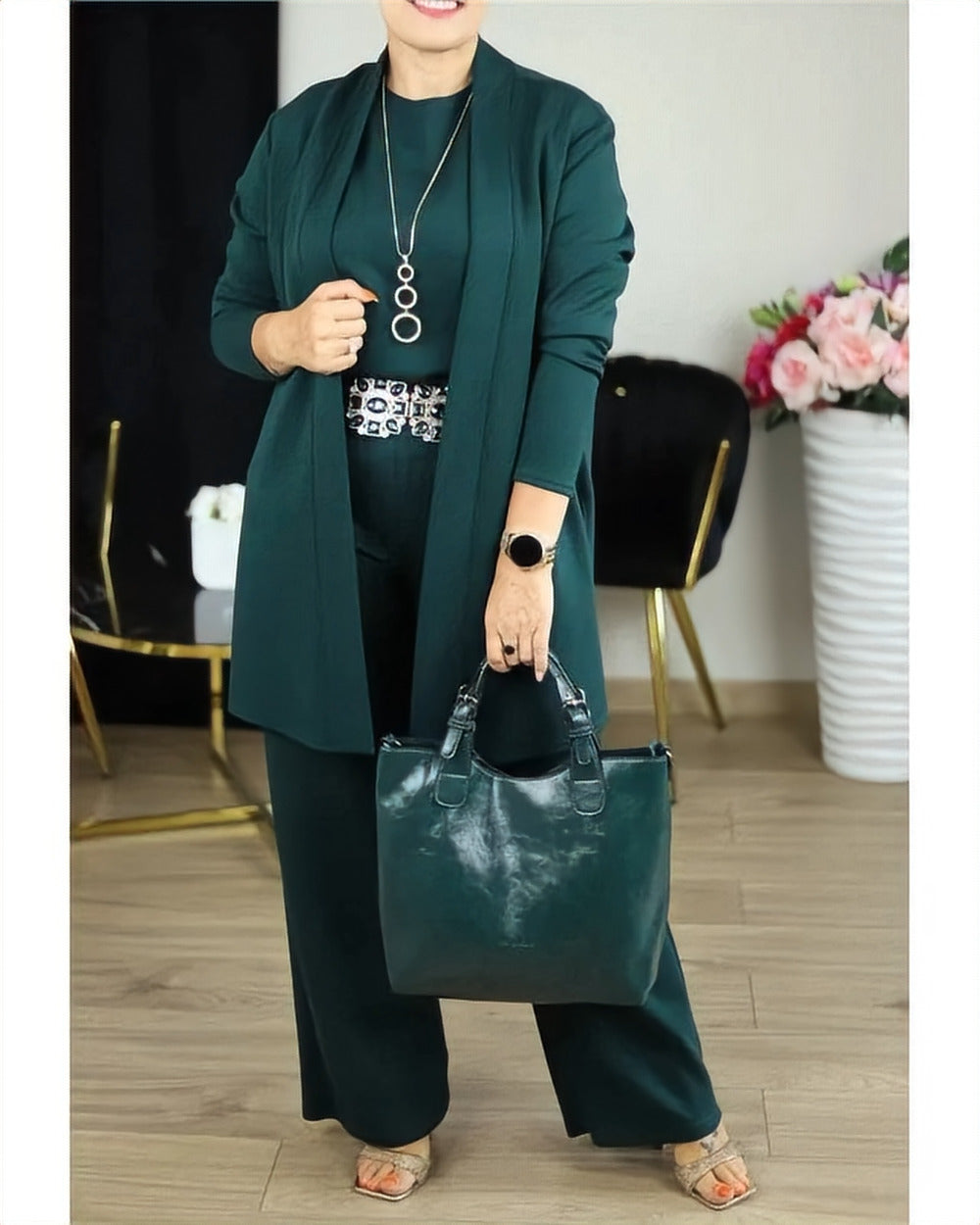 Three-Piece Knit Co-ord Set – Dark Green