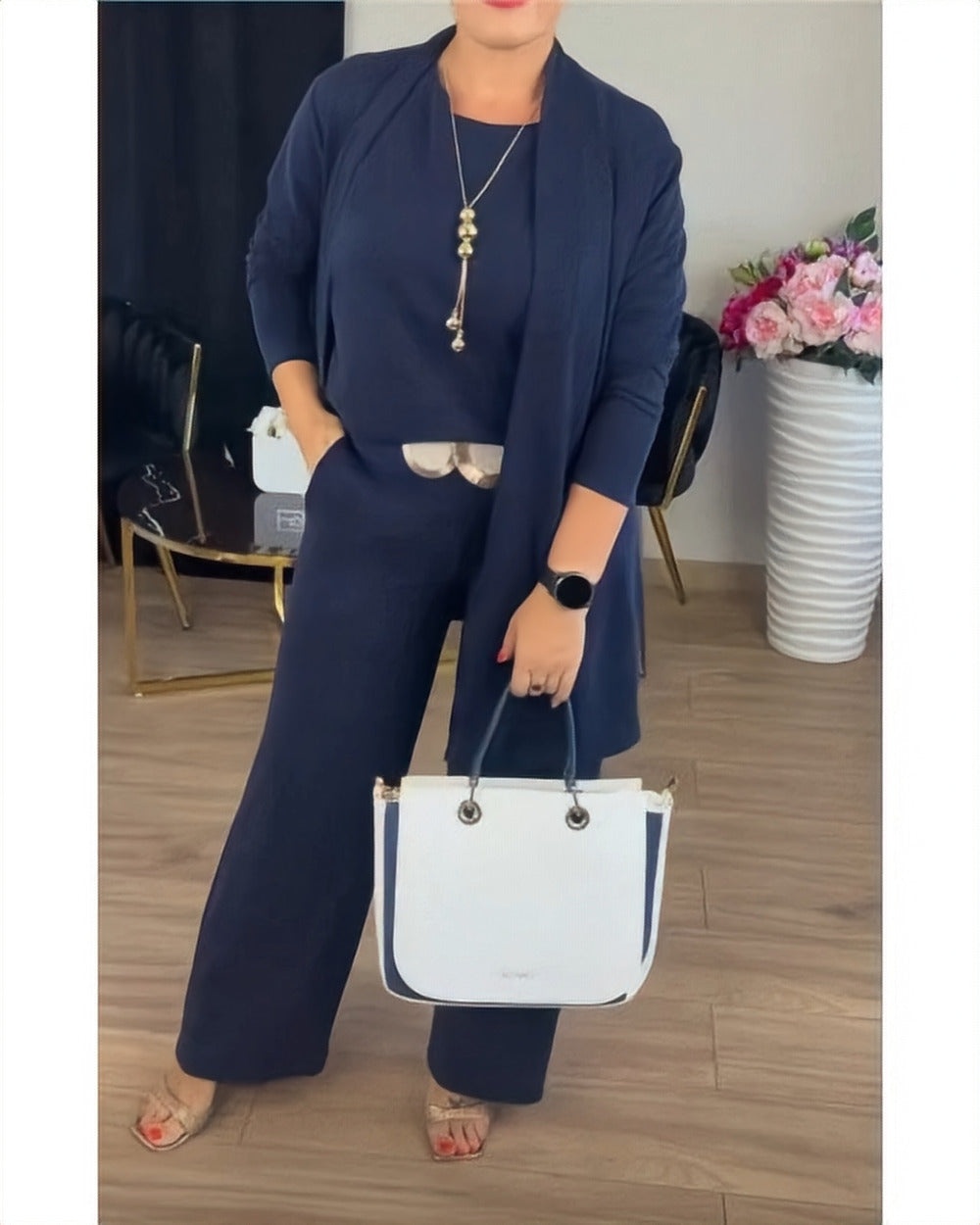 Three-Piece Knit Co-ord Set – Navy