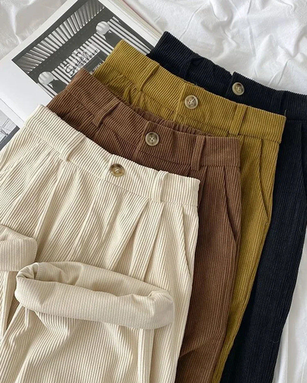 Corduroy Wide-Leg High-Waist Pants