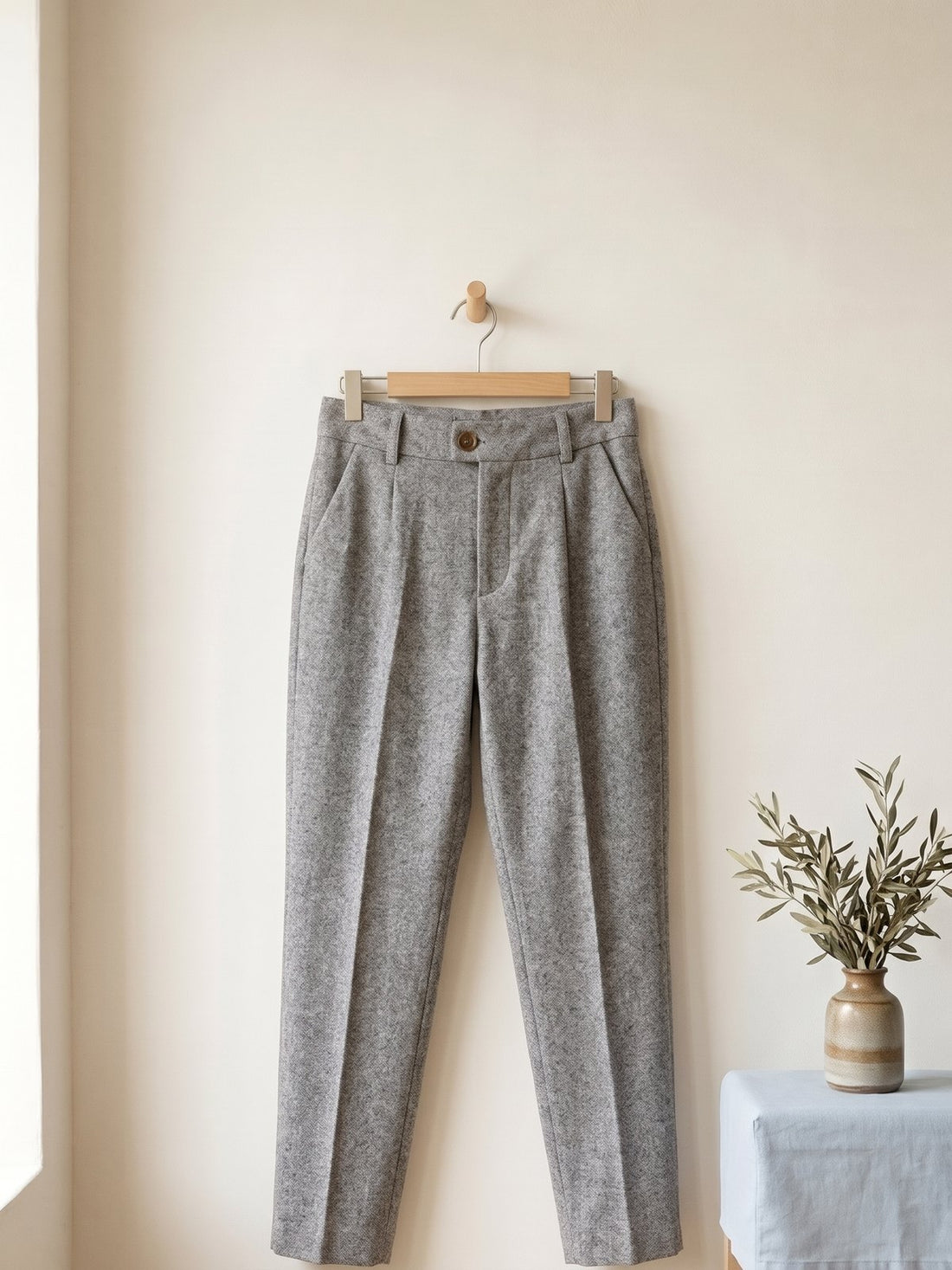 Wool-Look Tapered Trousers in Grey