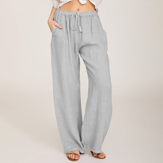 Chambray Drawstring Wide-Leg Trousers