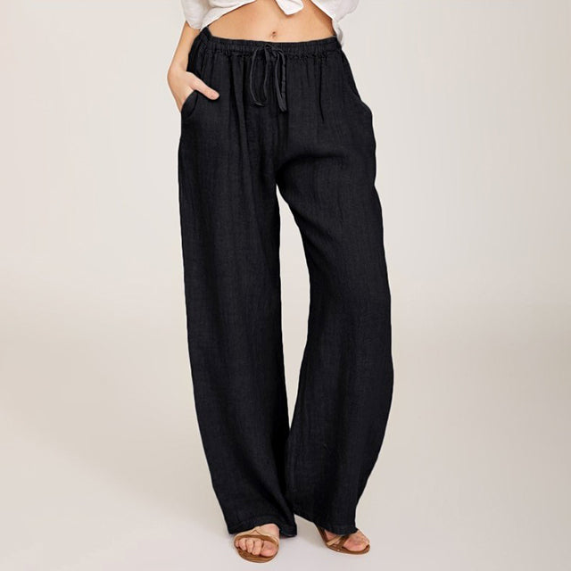 Chambray Drawstring Wide-Leg Trousers
