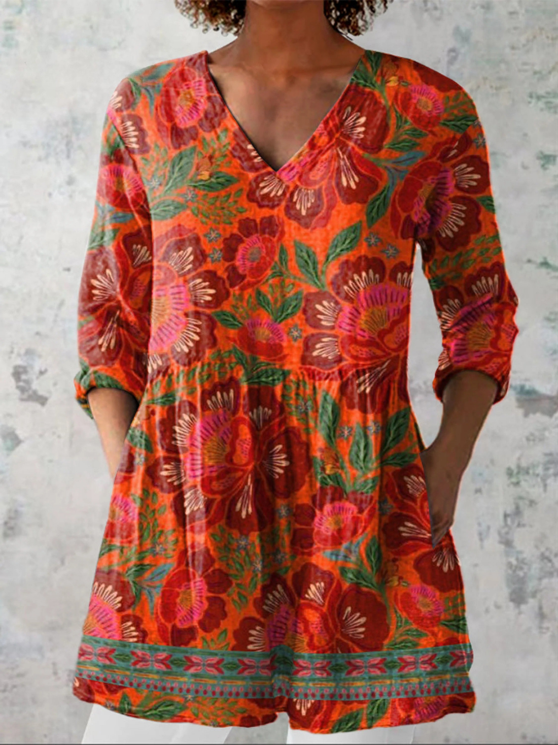 Orange Floral Border Blouse