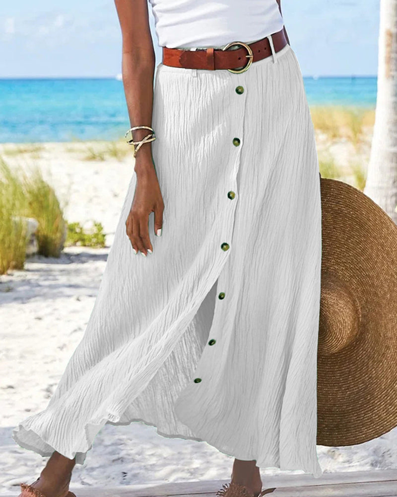 Button-Front Maxi Skirt