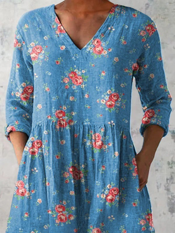 Blue Rose Print Blouse