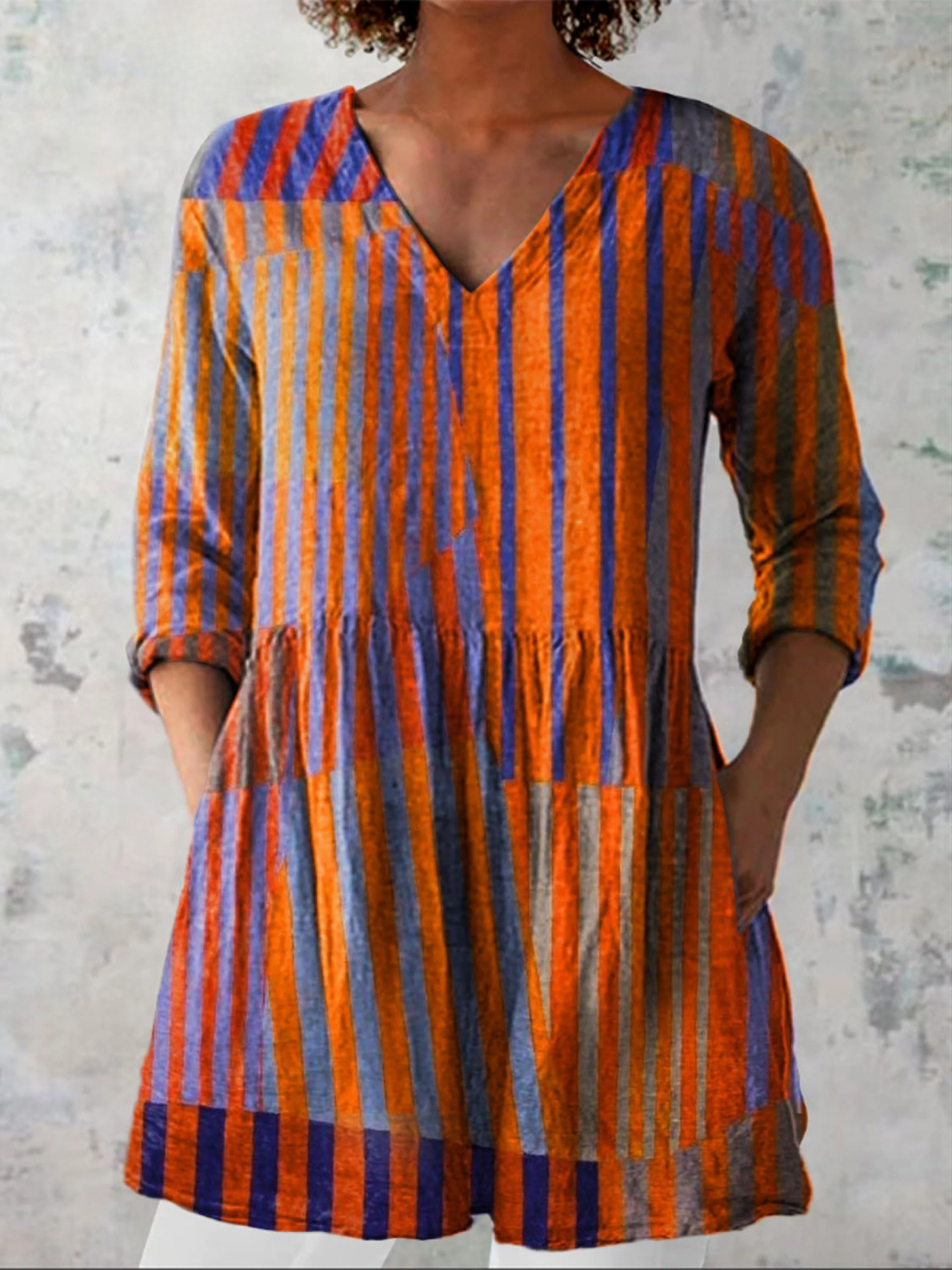 Orange & Navy Striped Blouse