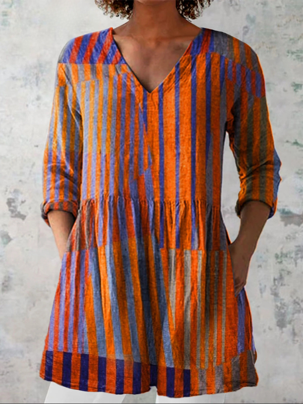 Orange & Navy Striped Blouse