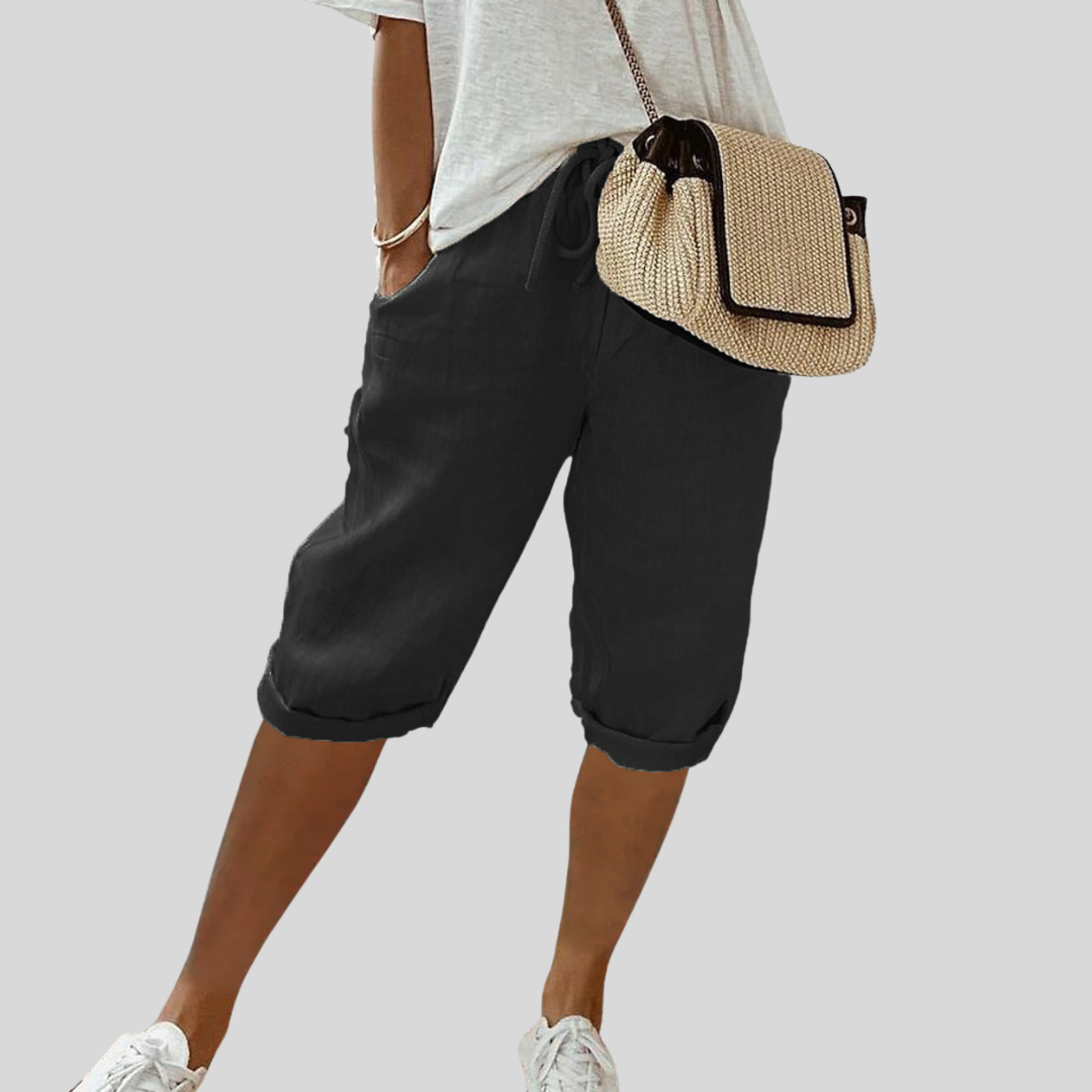 Relaxed Linen-Look Capri Shorts