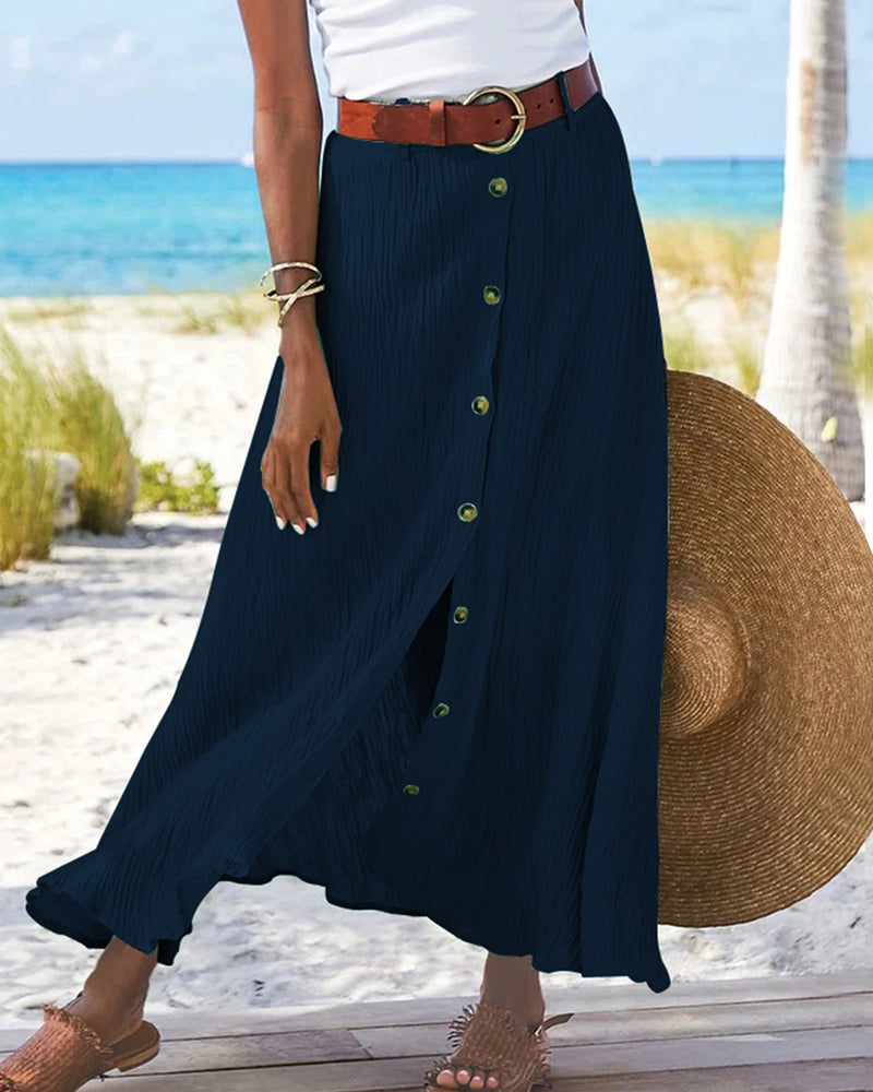 Button-Front Maxi Skirt