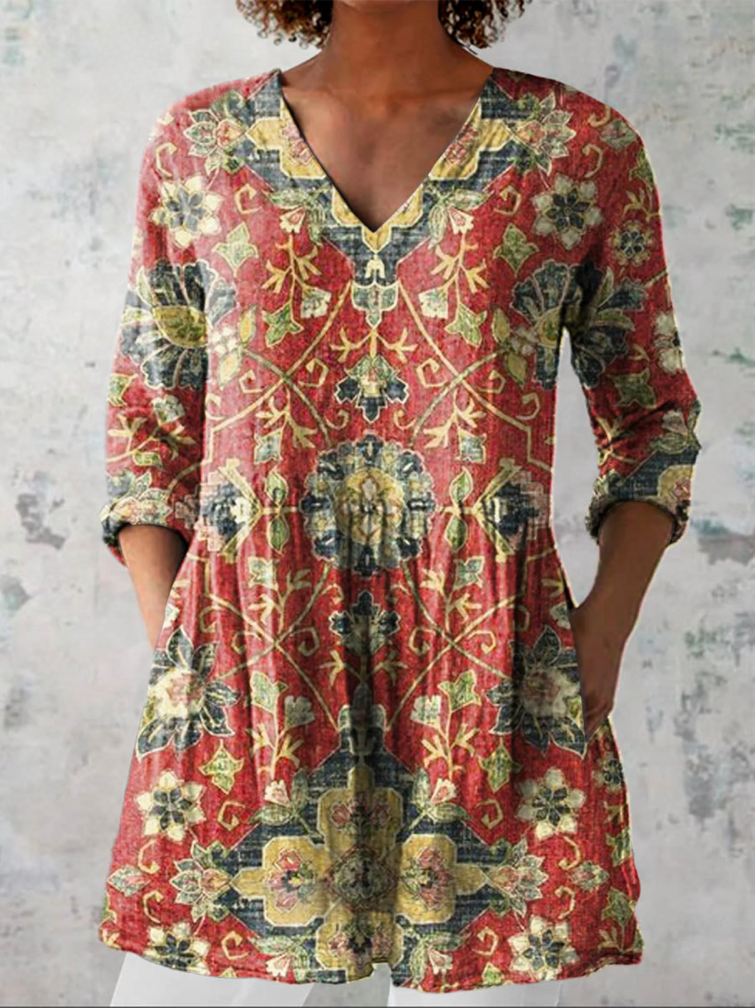 Red Tapestry Floral Blouse