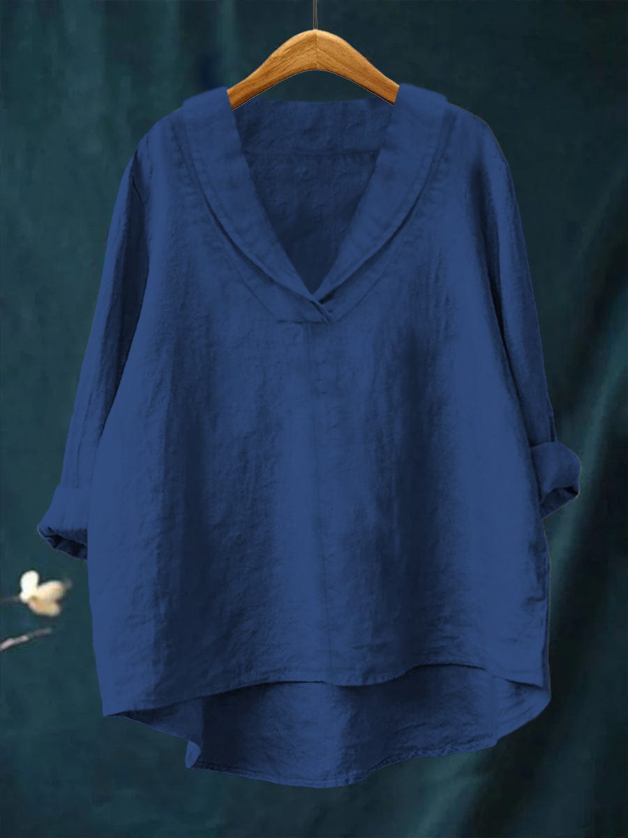 Relaxed V-Neck Linen-Look Top