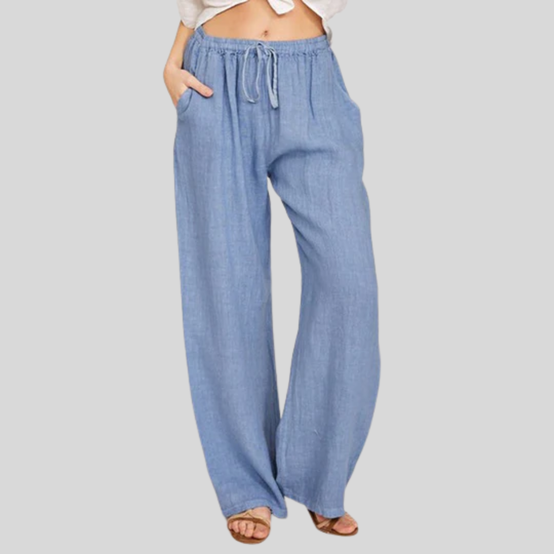 Chambray Drawstring Wide-Leg Trousers