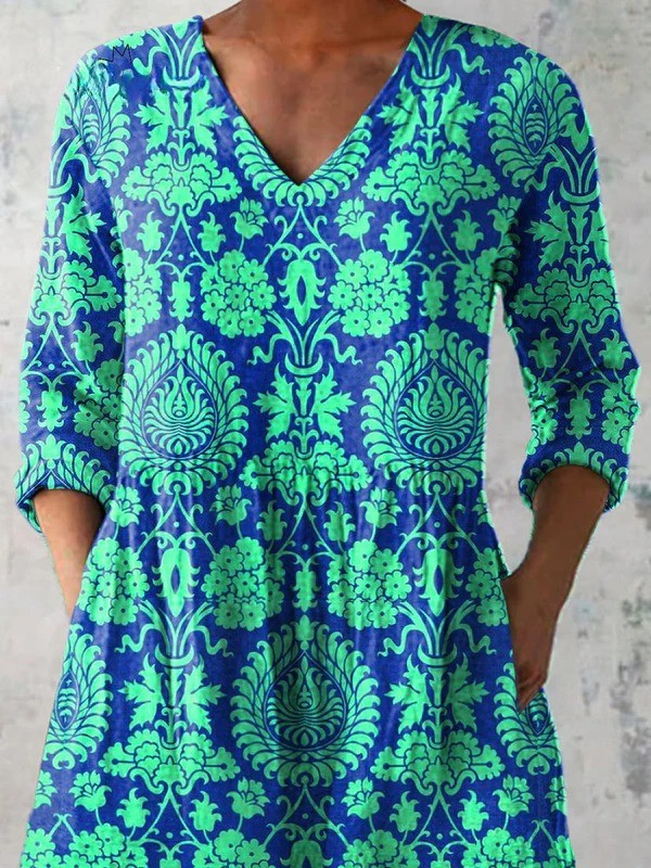 Turquoise Paisley V-Neck Blouse