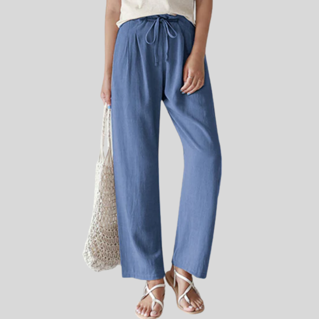 Drawstring Cotton-Linen Trousers