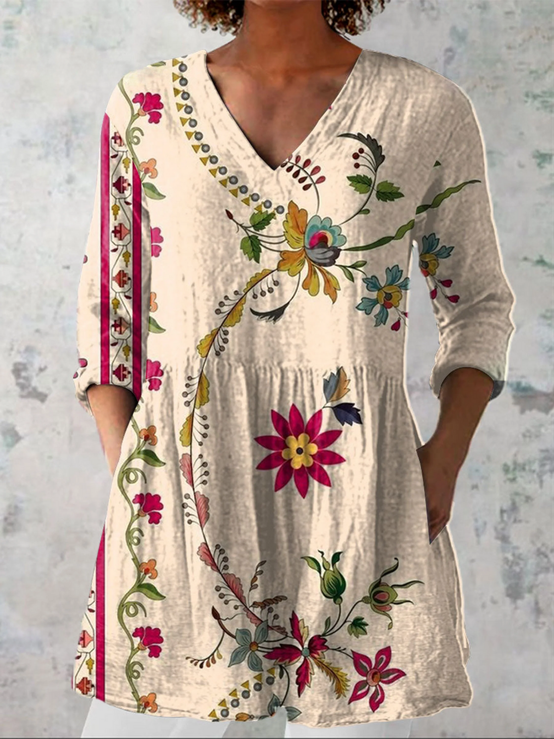 Cream Embroidered-Look Floral Blouse