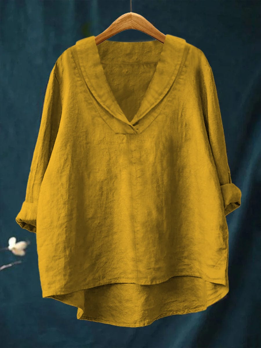 Relaxed V-Neck Linen-Look Top