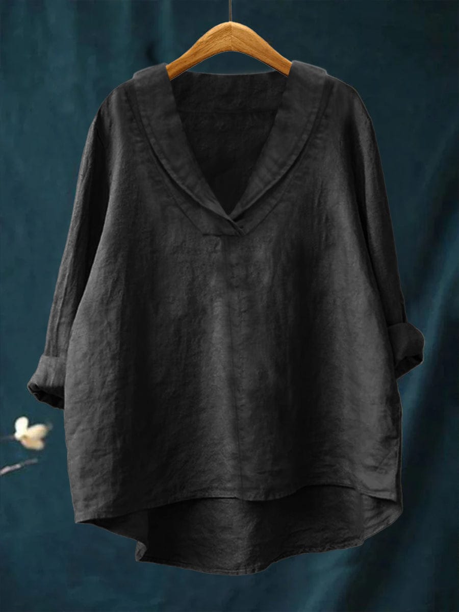 Relaxed V-Neck Linen-Look Top