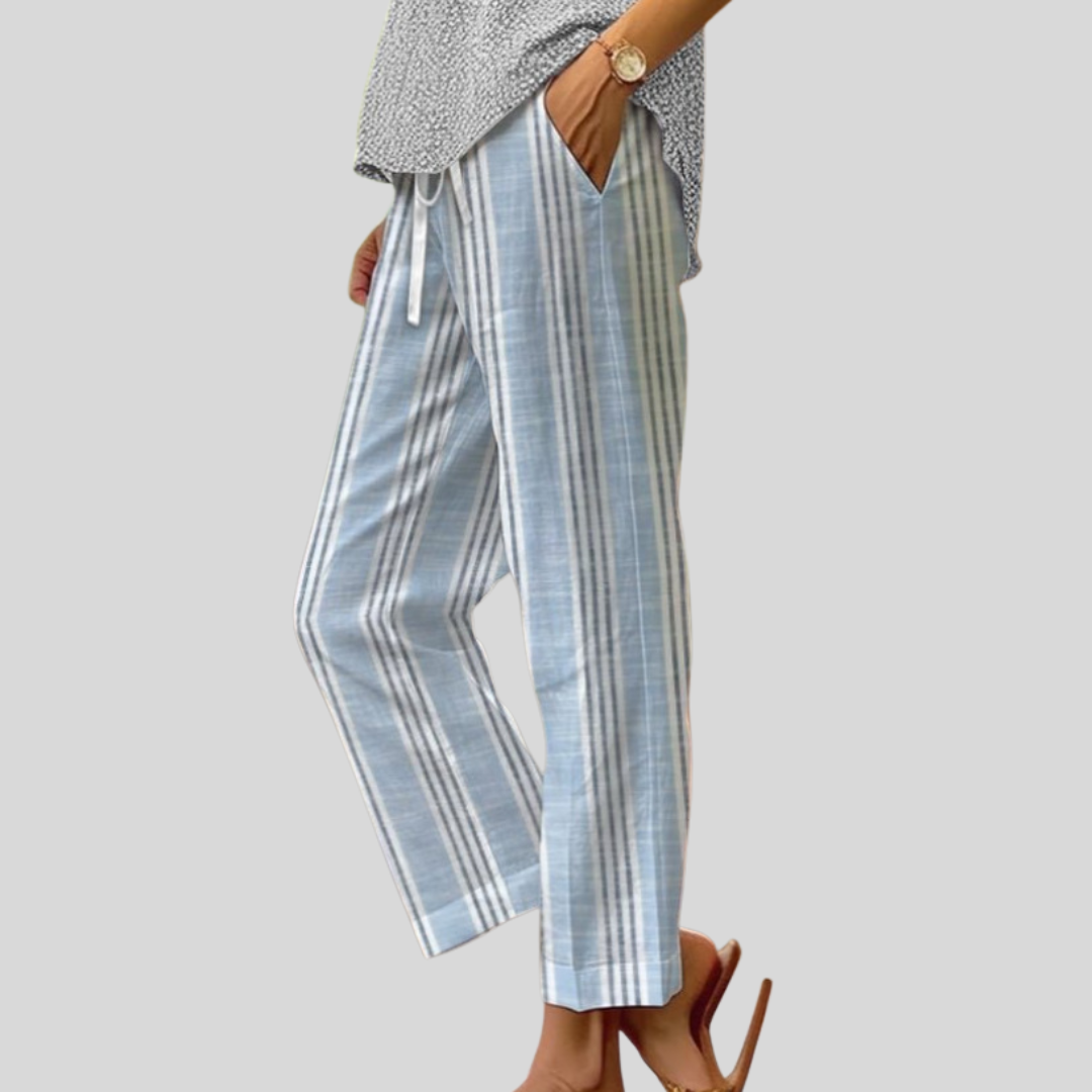 Striped Drawstring Straight Trousers