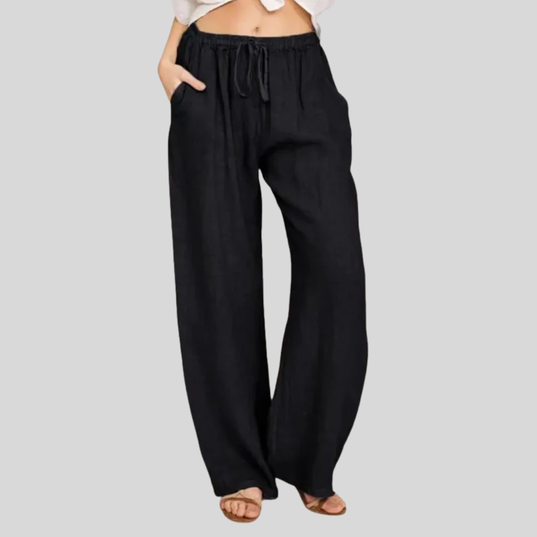 Drawstring Linen-Look Wide Trousers