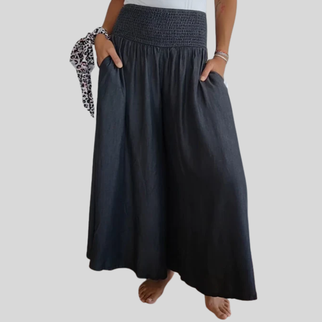 Smocked-Waist Palazzo Trousers