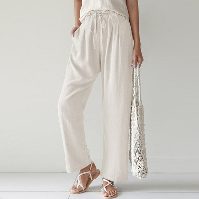 Drawstring Cotton-Linen Trousers