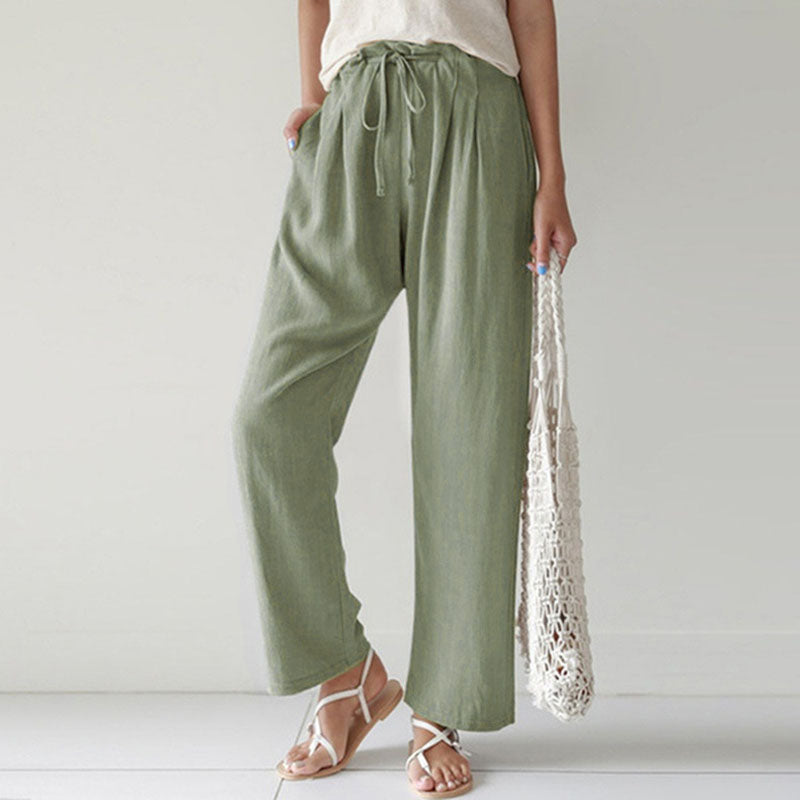 Drawstring Cotton-Linen Trousers