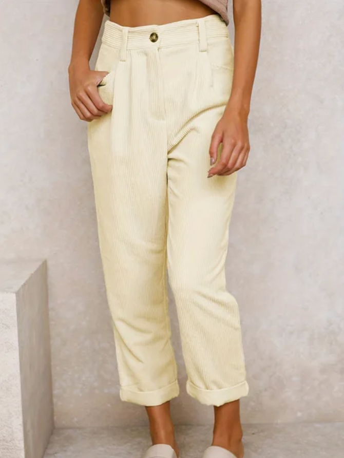 Pleated Corduroy Barrel Trousers