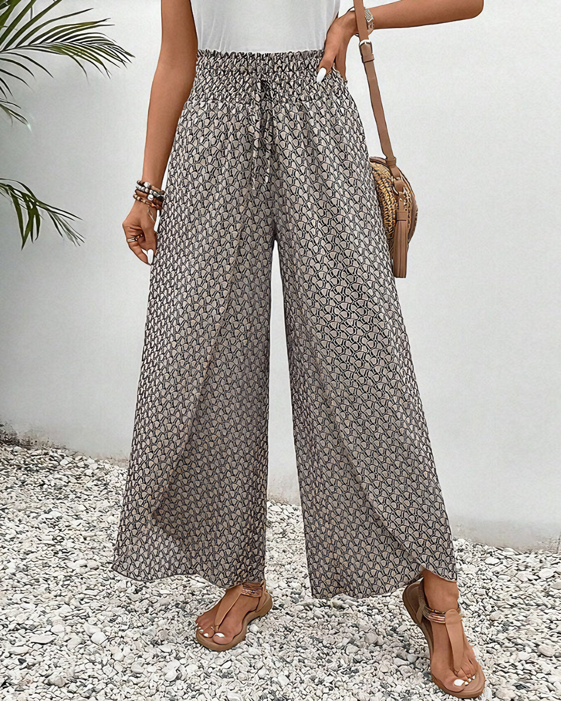 Printed Wide-Leg Cropped Trousers