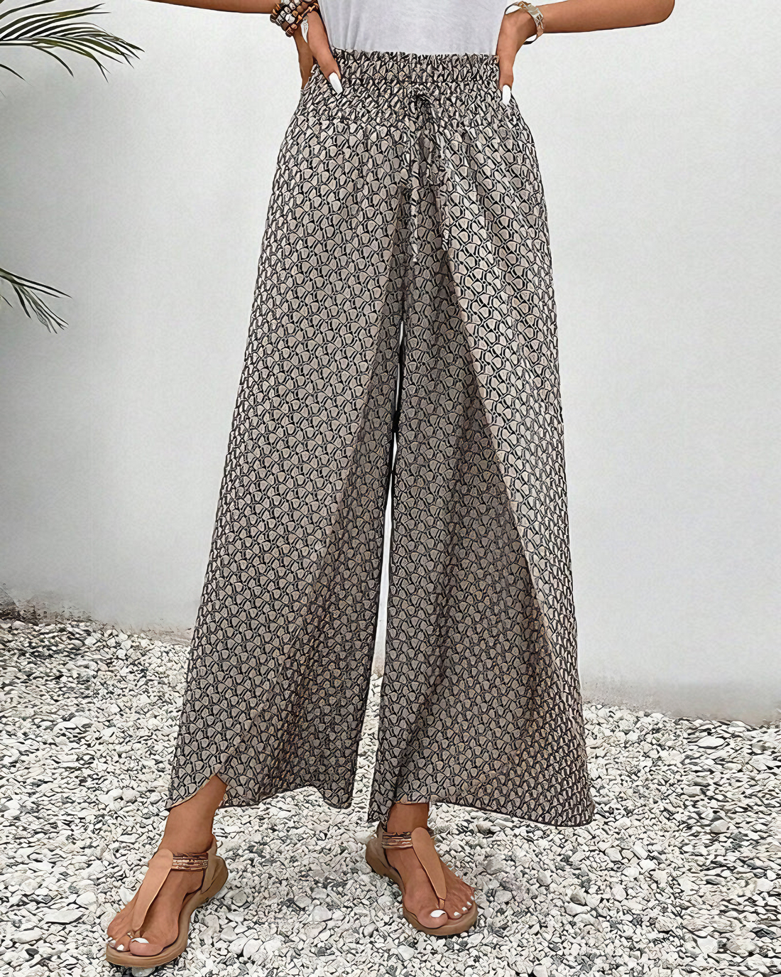 Printed Wide-Leg Cropped Trousers