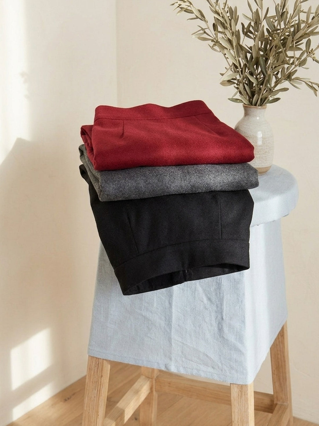 A-Line Wool-Look Maxi Skirt in red, grey and black