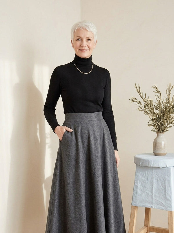 A-Line Wool-Look Maxi Skirt