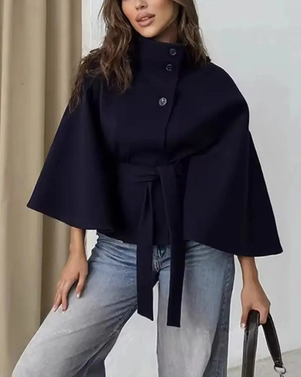 Belted Cape Jacket – Navy