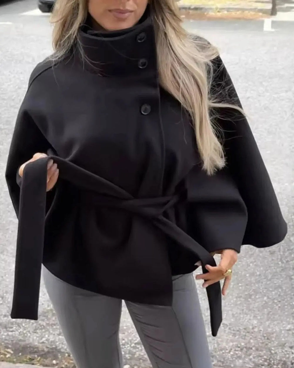 Belted Cape Jacket – Black