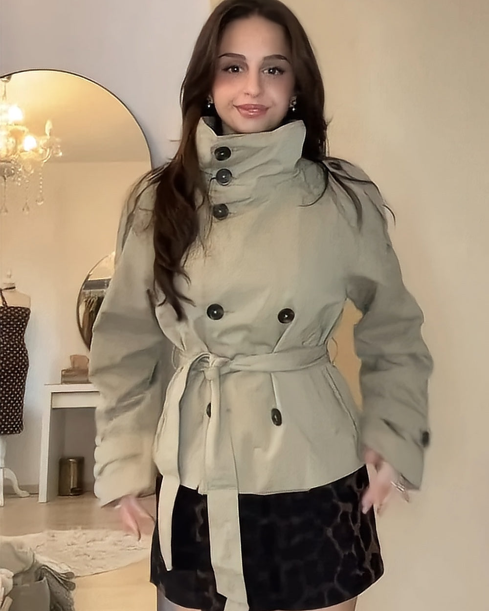 Belted Cropped Trench Jacket – Khaki