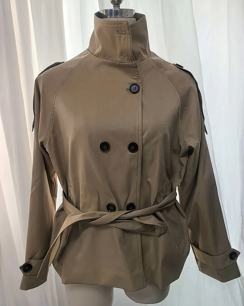 Belted Cropped Trench Jacket – Khaki