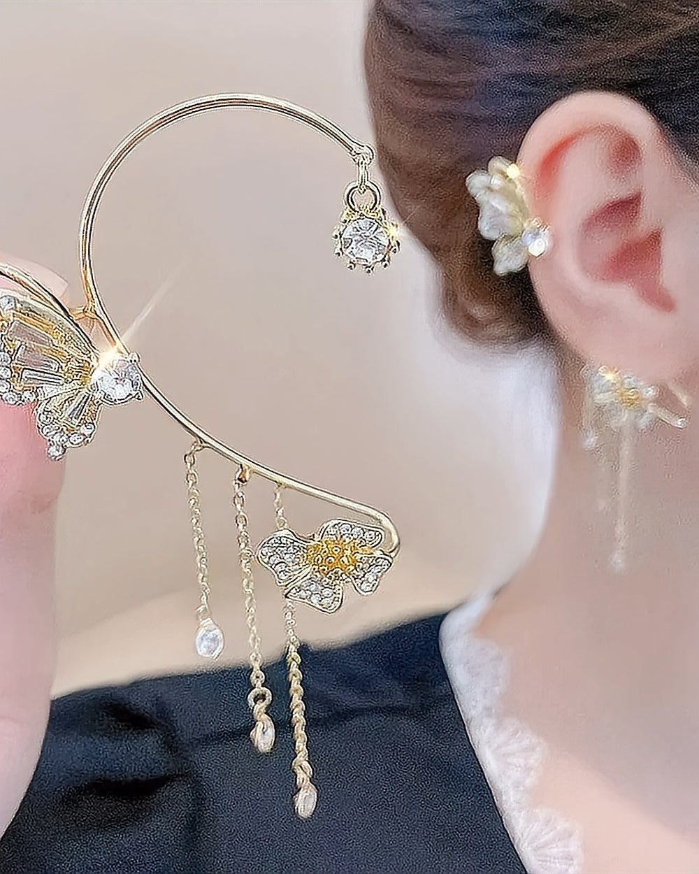 Butterfly Tassel Ear Cuff – Gold