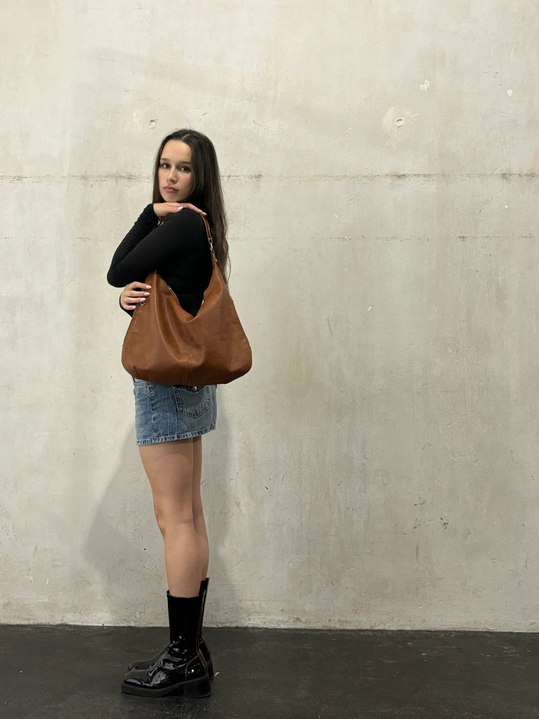 Leather-Look Hobo Shoulder Bag