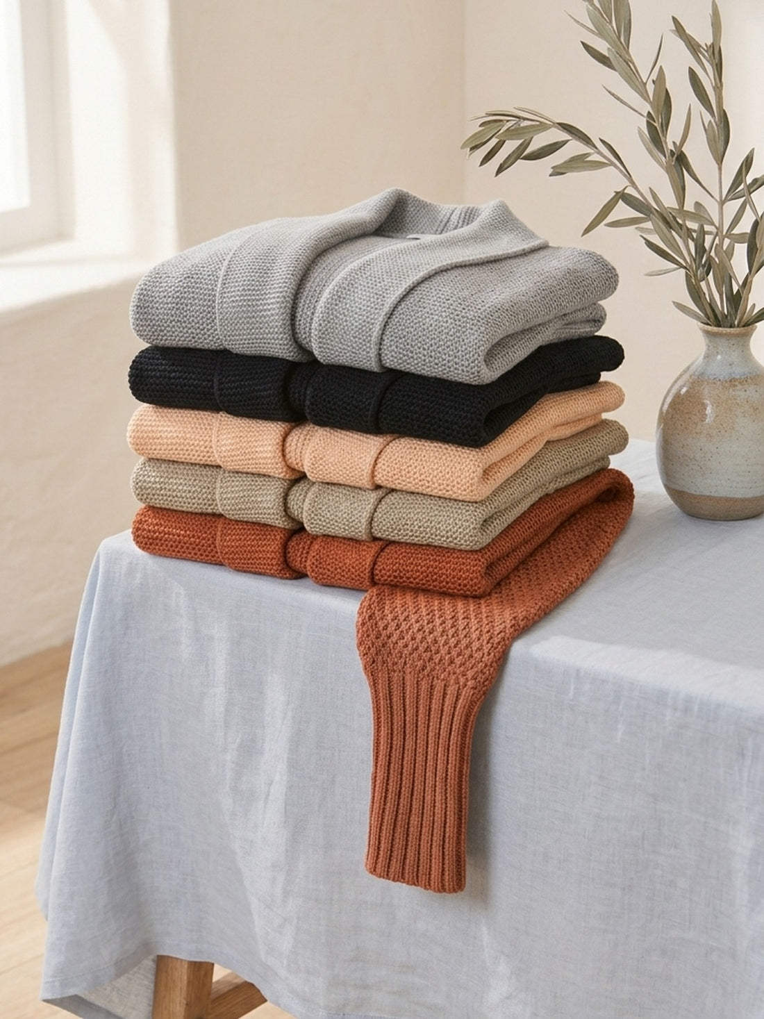 Chunky Batwing Cardigan in all five colours: grey, black, apricot, khaki and rust