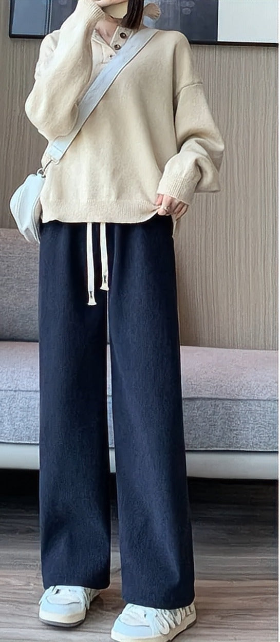 Corduroy Wide-Leg Drawstring Trousers