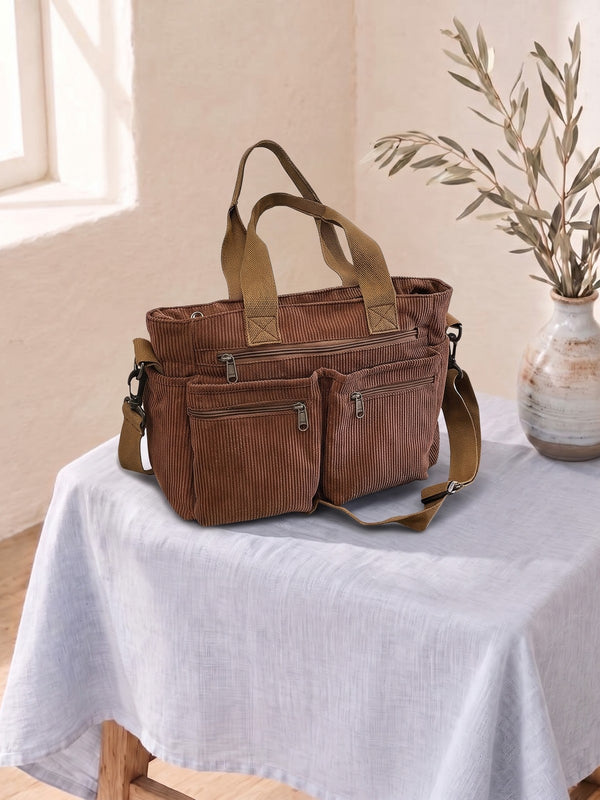 Corduroy Multi-Pocket Shoulder Bag