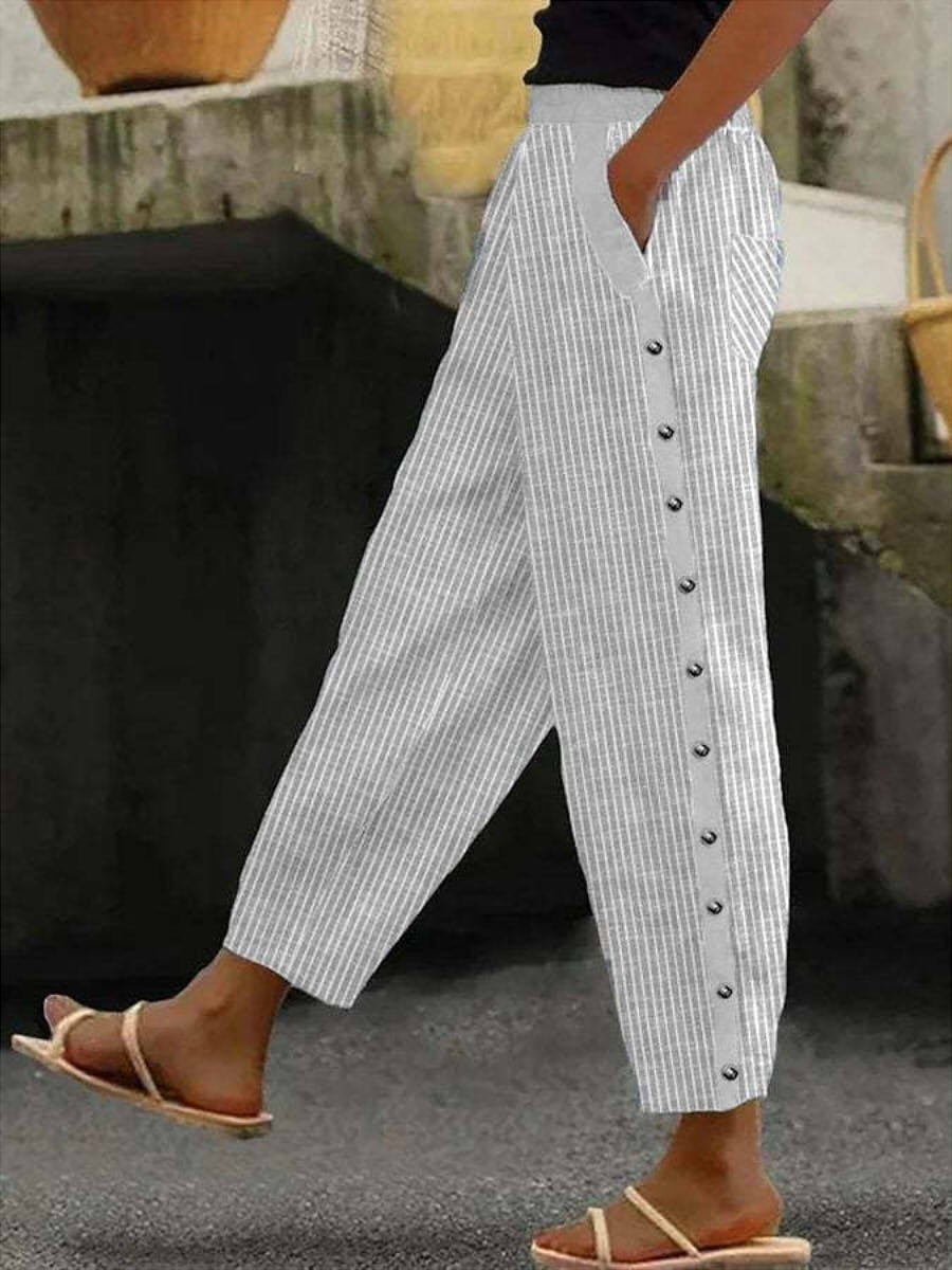 Striped Side-Button Trousers