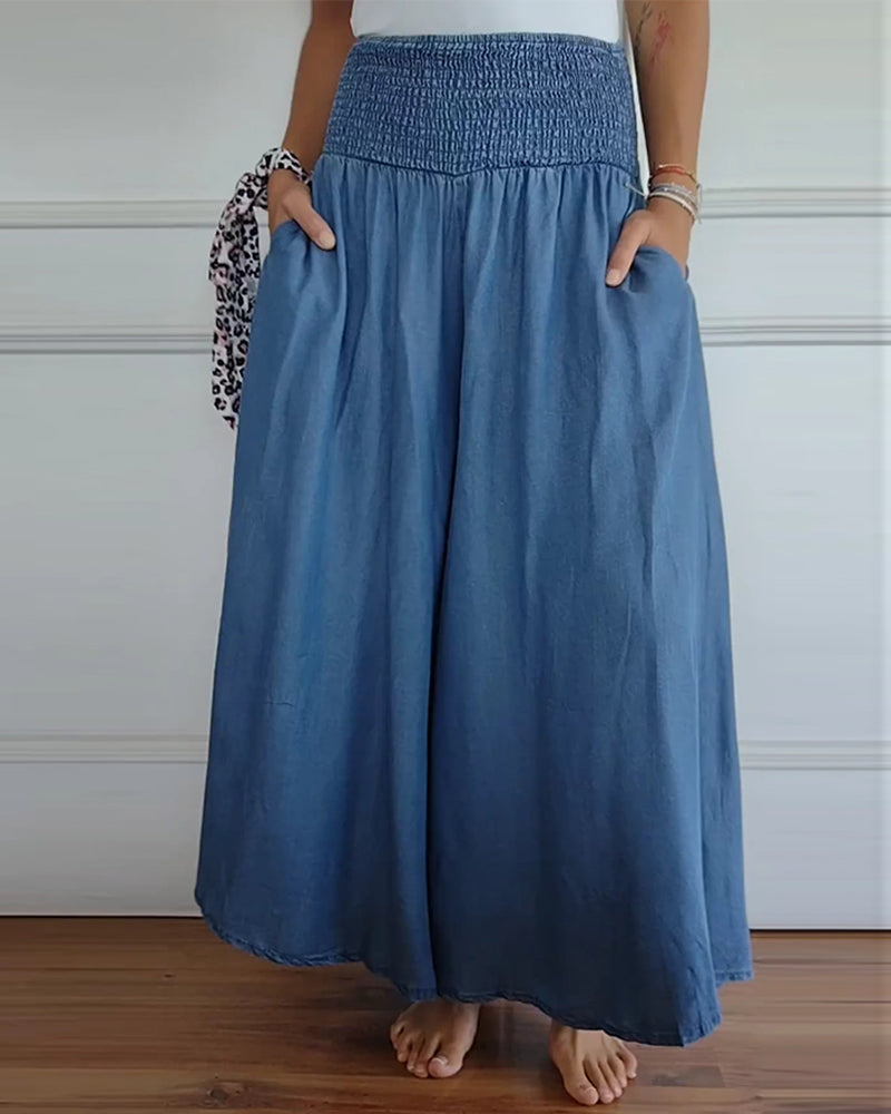 Smocked-Waist Palazzo Trousers